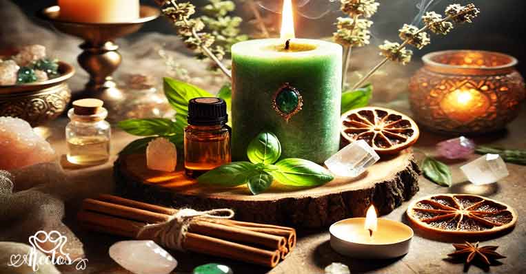 21.- Combinación de Velas con Otros Elementos Mágicos (Cristales, Hierbas, Aceites Esenciales)